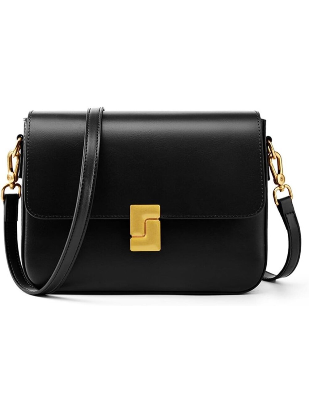 Women's Black Leather Shoulder Crossbody Handbags with Adjustable Strap